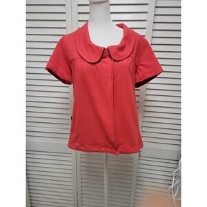 Fossil SZ M Women's Red Jacket Peter Pan collar Short Sleeve Button Snap Closure